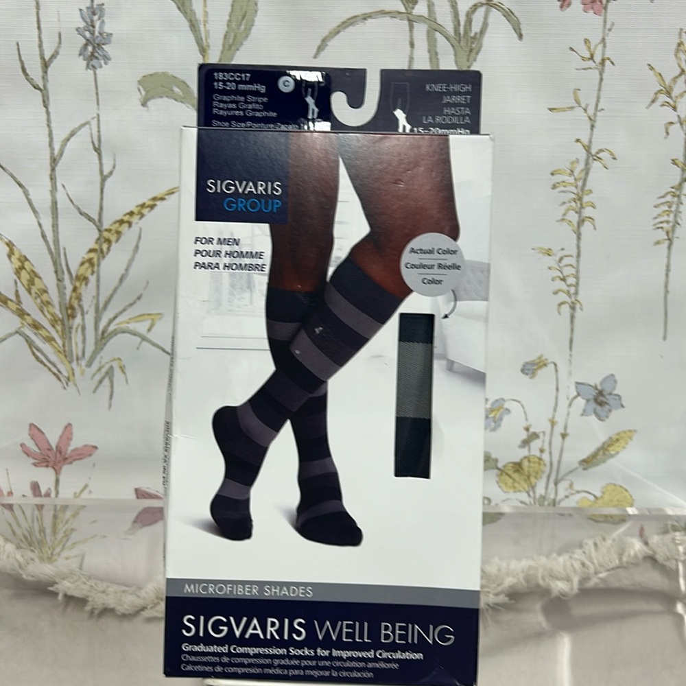 SIGVARIS Men’s Microfiber Patterns 183 Calf High Compression Socks 15-20mmHg C
